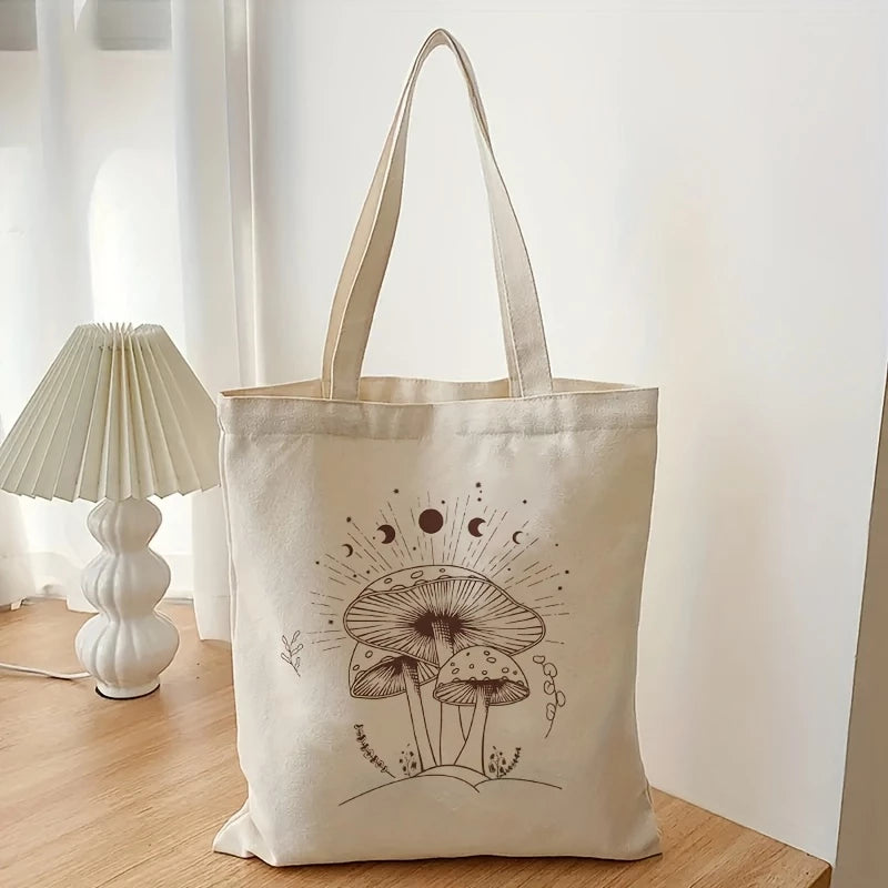 Canvas Mushroom Moon Tote Bag