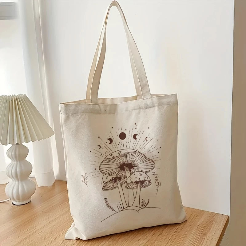 Canvas Mushroom Moon Tote Bag