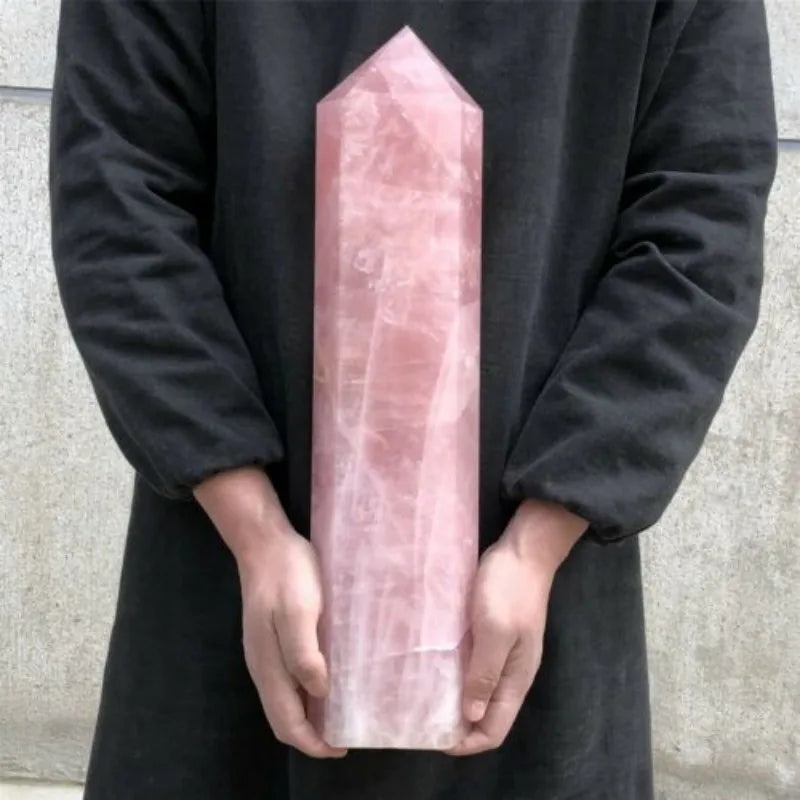 Hand Polished Natural Pink Rose Stone Obelisk Quartz Crystal Wand