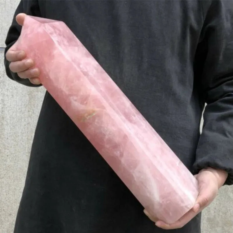 Hand Polished Natural Pink Rose Stone Obelisk Quartz Crystal Wand