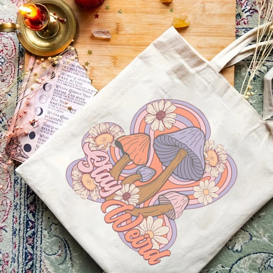 Reusable Mushroom Print Shopping Tote Bag