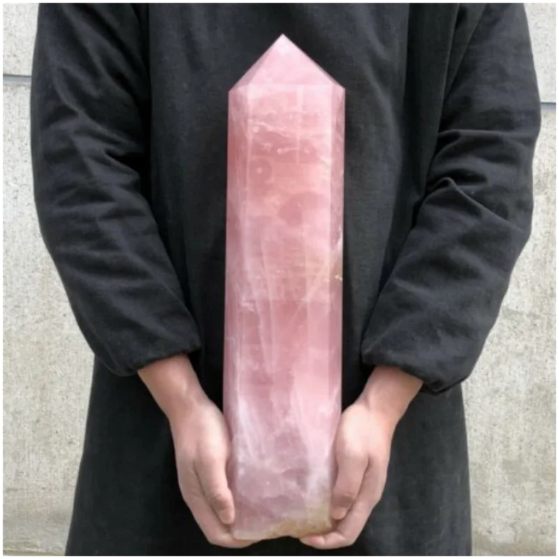 Hand Polished Natural Pink Rose Stone Obelisk Quartz Crystal Wand