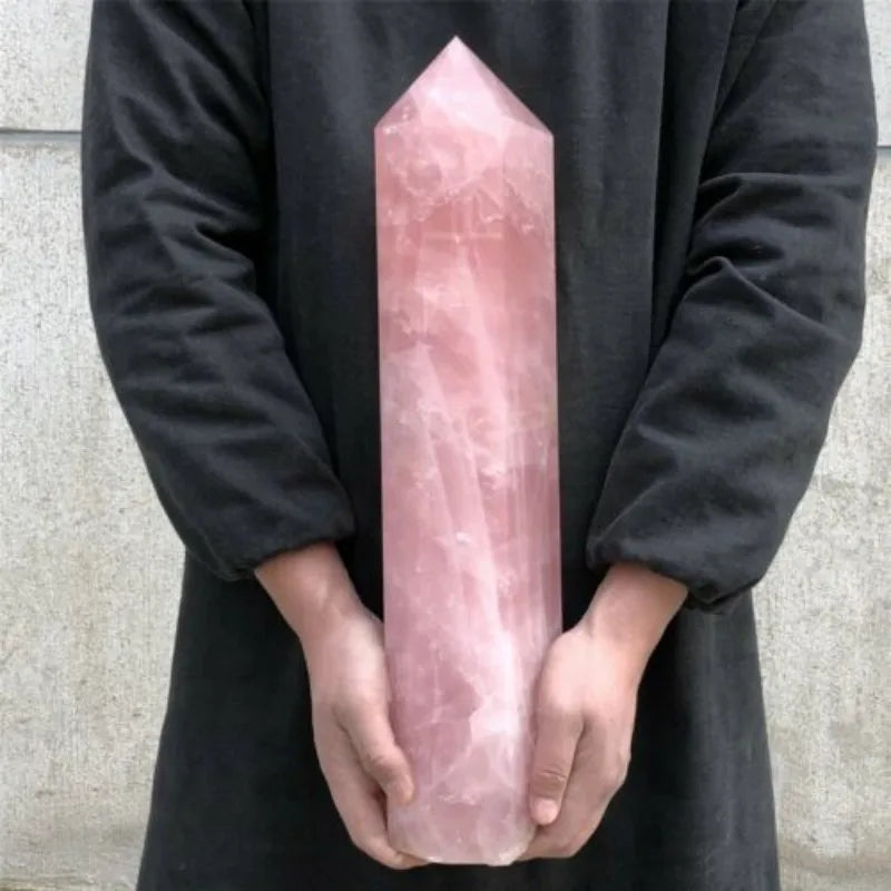 Hand Polished Natural Pink Rose Stone Obelisk Quartz Crystal Wand